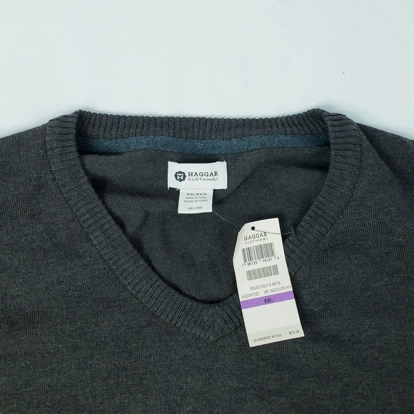 Last Chance! NWT Haggar Men's V Neck Sweater Chocolate Heather Brown Long Sleeve - Picture 5 of 6